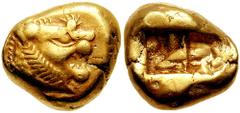 KINGS of LYDIA. Uncertain King. Before 561 BC. EL Third Stater - Trite (4.71 gm). Estimate $750 KINGS of LYDIA. Uncertain King. Before 561 BC. EL Third Stater - Trite (4.71 gm). Head of roaring lion r