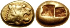 KINGS of LYDIA. Uncertain King. Before 561 BC. EL Third Stater - Trite (4.72 gm). Estimate $500 KINGS of LYDIA. Uncertain King. Before 561 BC. EL Third Stater - Trite (4.72 gm). Head of roaring lion r