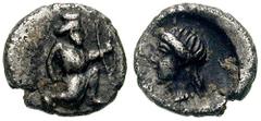 CILICIA, Uncertain Satrap. Circa 4th century BC. AR Tetartemorion (0.21 gm). Estimate $200 CILICIA, Uncertain Satrap. Circa 4th century BC. AR Tetartemorion (0.21 gm). Persian king in kneeling-running