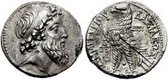 SELEUKID KINGS of SYRIA. Demetrios II. Second Reign, 129-125 BC. AR Tetradrachm (13.06 gm). Ake mint. Dated year 184 (129/8 BC). Estimate $2500 SELEUKID KINGS of SYRIA. Demetrios II. Second Reign, 129