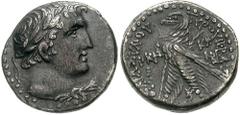 PHOENICIA, Tyre. 126 BC - 65 AD. AR Didrachm / Half-Shekel (6.92 gm). Dated year 123 (4/3 BC). Estimate $500 PHOENICIA, Tyre. 126 BC - 65 AD. AR Didrachm / Half-Shekel (6.92 gm). Dated year 123 (4/3 B