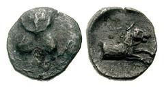 SAMARIA. Circa 375-333 BCE. AR Tetartemorion (0.18 gm). Estimate $400 SAMARIA. Circa 375-333 BCE. AR Tetartemorion (0.18 gm). Facing draped bust / Forepart of bridled horse right. Cf. Meshorer & Qedar
