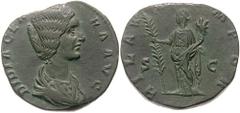 DIDIA CLARA, daughter of Didius Julianus. Æ Sestertius (18.21 gm). Estimate $3000 DIDIA CLARA, daughter of Didius Julianus. Æ Sestertius (18.21 gm). Draped bust right / Hilaritas standing left, holdin