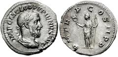 PUPIENUS. 238 AD. AR Denarius (2.60 gm). Estimate $200 PUPIENUS. 238 AD. AR Denarius (2.60 gm). Laureate, draped, and cuirassed bust right / Felicitas standing left, holding caduceus and sceptre. RIC 