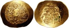 JOHN II. 1118-1143. AV Hyperpyron (4.31 gm). Thessalonica mint. Estimate $400 JOHN II. 1118-1143. AV Hyperpyron (4.31 gm). Thessalonica mint. IC XC KERO HQEI, Christ seated facing on backless throne; 