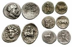 GREEK. Italy to Northern Greece. Lot of five AR Fractions. Includes the following: LUCANIA, Poseidonia. 480-400 BC. AR Obol or Twenty-fourth Stater (9mm, 0.29 gm). Poseidon advancing right, brandishin