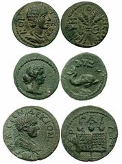 ROMAN PROVINCIAL. Mysia to Pamphylia. Lot of three Æ. Includes the following: MYSIA, Cyzicus. Imperial Times. Æ 19mm (2.95 gm). Wreathed head of Kore Sotiera right / Tunny right. BMC -; SNG von Aulock