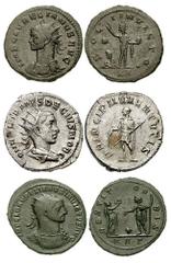 ROMAN IMPERIAL. Herennius Etruscus, as Caesar to Aurelian. Lot of three Antoniniani. Includes the following: HERENNIUS ETRUSCUS, as Caesar. AR Antoninianus. Herennius standing left, holding wand and t