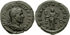 PHILIP I. 244-249 AD. Æ Sestertius (32mm, 23.88 gm). Struck circa 247-248 AD. Laureate, draped, and cuirassed bust right / Liberalitas standing left, holding abacus and cornucopiae. RIC IV 180(a); Coh