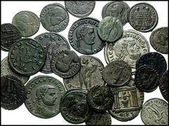 ROMAN IMPERIAL. First Tetrarchy to Family of Constantine. Lot of twenty-five Æ. Includes the following: DIOCLETIAN. 284-305 AD. Follis. Alexandria mint. Genius, Γ. RIC VI 18a // MAXIMIANUS. 286-305 AD