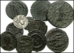 ROMAN IMPERIAL. Later Empire. Lot of eleven AR and Æ. Includes the following: JULIAN II. 361-363 AD. Æ 26mm. Antioch mint. Bull and stars; (palm)ANTA(palm). RIC VIII 216; LRBC 2640 // JOVIAN. 363-364 