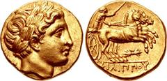 KINGS of MACEDON. temp. Alexander III – Kassander. Circa 325-310 BC. AV Stater (18mm, 8.60 g, 4h). In the name and types of Philip II. Uncertain mint in Macedon. Head of Apollo right, wearing laurel w