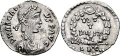 UNCERTAIN GERMANIC TRIBES, Pseudo-Imperial coinage. Early 5th century AD. AR Siliqua (17mm, 1.25 g, 6h). Imitating Lugdunum (Lyon) mint siliqua obverse of Arcadius and reverse of Magnus Maximus. D N Λ