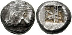 LYCIA, Phaselis. Circa 6th-5th Century BC. AR Double Siglos (18mm, 10.84 gm). Prow of galley in the shape of the forepart of boar left / Incuse square divided by irregular bands. Cf. SNG von Aulock 43