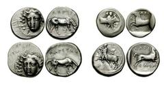 THESSALY, Larissa. Lot of four AR. Includes the following: AR Drachm. Youth wrestling bull to left / Bridled horse galloping right. SNG Copenhagen 108 // AR Drachm. Head of Larissa facing slightly lef