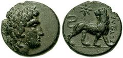 IONIA, Miletos. Circa 294-281 BC. Æ 15mm (3.02 gm). Laureate head of Apollo right / Lion advancing right, head reverted; star above; ZEΥΞIΛEΩ[Σ](magistrate). Cf. Deppert-Lippitz 437 (Didrachm); SNG Ka