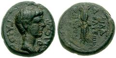 LYDIA, Philadelphia Neocaesarea. Gaius (Caligula). 37-41 AD. Æ 14mm (3.46 gm). Bare head right; lituus under chin / Winged thunderbolt; ATTAΛIKOC (magistrate). RPC I 3026; SNG Copenhagen -; cf. BMC Ly