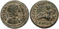 LYDIA, Saitta. Julia Mamaea, mother of Severus Alexander. Æ 24mm (6.84 gm). Diademed and draped bust right / River-god Hermos reclining left, holding reed over shoulder and cornucopiae, and leaning on