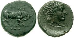 SICILY, Gela. Circa 420-405 BC. Æ 17mm [Tetra] (3.63 gm). Bull butting right; three pellets below / Head of river-god right. Jenkins, Gela 520; Calciati III pg. 13, 18/1; SNG ANS 113; SNG Morcom 588. 