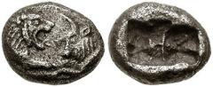 KINGS of LYDIA. Time of Kroisos. Circa 561-546 BC. AR Sixth-Stater (11mm, 1.61 gm). Confronted foreparts of lion and bull / Two-part incuse punch. Cf. SNG von Aulock 2880 (Twelfth-Stater); BMC Lydia -