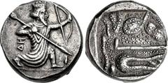 IONIA, Achaemenid Period. Uncertain satrap. Circa 350-333 BC. AR Tetradrachm (22mm, 15.03 g). Persian king, wearing kidaris and kandys , in kneeling-running stance right, holding spear in right hand, 