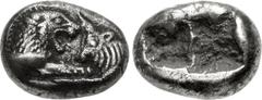 KINGS of LYDIA. Kroisos. Circa 564/53-550/39 BC. AR Sixth Stater (10mm, 1.65 g). Sardes mint. Confronted foreparts of lion and bull / Two incuse squares. Berk 25; Traité I –; Sunrise 13 (this coin). G