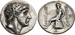 SELEUKID KINGS of SYRIA. Antiochos I Soter. 281-261 BC. AR Tetradrachm (27mm, 17.18 g, 7h). Seleukeia on the Tigris mint. Diademed head right / BAΣIΛEΩΣ ANT-IOXOY, Apollo Delphios seated left on ompha