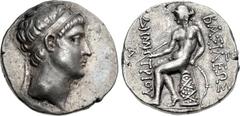 SELEUKID KINGS of SYRIA. Demetrios II Nikator. First reign, 146-138 BC. AR Tetradrachm (24mm, 16.83 g, 4h). Susa mint. Struck 145-144 BC. Diademed head right / BAΣIΛEΩΣ ΔHMH-TPIOY, Apollo Delphios sea
