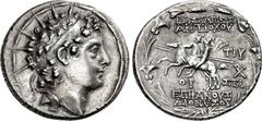 SELEUKID KINGS of SYRIA. Antiochos VI Dionysos. 144-142 BC. AR Tetradrachm (30mm, 16.79 g, 1h). Antioch on the Orontes mint. Dated SE 170 (143/2 BC). Radiate and diademed head right / BAΣIΛEΩΣ ANTIOXO