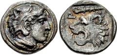 KINGS of MACEDON. Archelaos. 413-400/399 BC. AR Obol (8mm, 0.34 g, 7h). Reduced standard. Head of Herakles right, wearing lion skin / Head of lion left; club above, A-P to left; all within incuse squa
