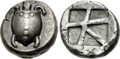 ISLANDS off ATTICA, Aegina. Circa 480-457 BC. AR Stater (19.5mm, 12.20 g, 1h). Sea turtle, head in profile, with ‘T-back’ design on shell / Large square incuse with skew pattern. Meadows, Aegina , Gro