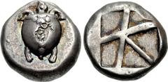 ISLANDS off ATTICA, Aegina. Circa 480-457 BC. AR Stater (19.5mm, 12.38 g, 9h). Sea turtle, head in profile, with ‘T-back’ design on shell / Large square incuse with skew pattern. Meadows, Aegina , Gro