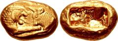 KINGS of LYDIA. Kroisos. Circa 564/53-550/39 BC. AV Stater (16mm, 8.05 g). Light standard. Sardes mint. Confronted foreparts of lion and bull / Two incuse squares. Berk 3; Traité I 401–3; SNG von Aulo