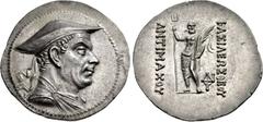 BAKTRIA, Greco-Baktrian Kingdom. Antimachos I Theos. Circa 180-170 BC. AR Tetradrachm (35mm, 16.89 g, 12h). Diademed and draped bust right, wearing kausia / BAΣIΛEΩΣ ΘEOY ΑNTIMAXOY, Poseidon, laureate