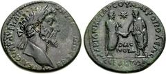 CILICIA, Tarsus. Marcus Aurelius, with Lucius Verus. AD 161-169. Æ (32mm, 18.03 g, 12h). AVT KAIC MAP AVPHΛIO ANTΩNЄINOC CЄB, laureate head of Marcus right / AΔPAINHC TAPCOY MHTPOΠOΛЄΩC, Marcus, holdi
