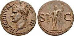 Agrippa. Died 12 BC. Æ As (27mm, 10.29 g, 6h). Rome mint. Struck under Gaius (Caligula), AD 37-41. M • AGRIPPA • L • F • COS • III, head left, wearing rostral crown / S C across field, Neptune standin