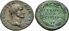 Galba. AD 68-69. Æ Sestertius (36mm, 26.84 g, 6h). Rome mint. Struck circa June-August AD 68. IMP SER GALBA AVG TR P, laureate and draped bust right / S P Q R/OB/CIV SER in three lines; all within oak