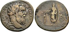 Pertinax. AD 193. Æ Sestertius (30mm, 20.96 g, 6h). Rome mint. IMP CAES P HELV PE RTINAX AVG, laureate head right / VOT DEC[EN TR P CO]S II, S C across field, Pertinax, veiled and togate, standing lef