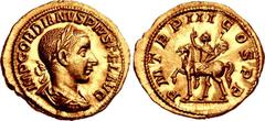 Gordian III. AD 238-244. AV Aureus (21mm, 5.18 g, 6h). Rome mint, 6th officina. 7th emission, AD 240. IMP GORDIANVS PIVS FEL AVG, laureate, draped, and cuirassed bust right / P M TR P III COS P P, Gor