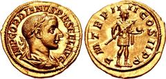 Gordian III. AD 238-244. AV Aureus (20mm, 5.06 g, 12h). Rome mint, 5th officina. 9th emission, AD 241. IMP GORDIANVS PIVS FEL AVG, laureate, draped, and cuirassed bust right / P M TR P II II COS II P 