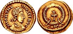 VISIGOTHS, Gaul. Pseudo-Imperial coinage . Late 5th century AD or slightly later. AV Tremissis (15mm, 1.38 g, 6h). Imitating a Ravenna mint tremissis struck in the name of Anthemius. Uncertain mint. (