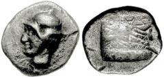 THESSALY, Larissa. Early 5th Century BC. AR Triobol (2.03 gm). Estimate $500 THESSALY, Larissa. Early 5th Century BC. AR Triobol (2.03 gm). Head of Jason left wearing petasos tied under his chin / San