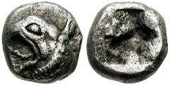 IONIA, Phokaia(?). Circa 6th-5th Century BC. AR Hemidrachm or Diobol (1.52 gm). Estimate $150  IONIA, Phokaia(?). Circa 6th-5th Century BC. AR Hemidrachm or Diobol (1.52 gm). Head of griffin left / Ro
