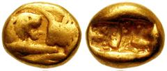 KINGS of LYDIA. Time of Kroisos. Circa 561-515 BC. AV 1/6th Stater (1.77 gm). Heavy series. Estimate $600 KINGS of LYDIA. Time of Kroisos. Circa 561-515 BC. AV 1/6th Stater (1.77 gm). Heavy series. Co