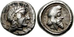DYNASTS of LYCIA. Kherei. Circa 410-390 BC. AR Stater (8.58 gm). Pinara mint. Estimate $4000 DYNASTS of LYCIA. Kherei. Circa 410-390 BC. AR Stater (8.58 gm). Pinara mint. Helmeted head of Athena right