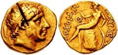 SELEUKID KINGS of SYRIA. Antiochos II. 261-246 BC. AV Stater (8.45 gm). Aï Khanoum mint. Estimate $2000 SELEUKID KINGS of SYRIA. Antiochos II. 261-246 BC. AV Stater (8.45 gm). Aï Khanoum mint. Diademe
