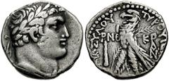 PHOENICIA, Tyre. 126 BC - 65 AD. AR Didrachm / Half Shekel (6.88 gm). Dated year 159 (33/4 AD). Estimate $1000 PHOENICIA, Tyre. 126 BC - 65 AD. AR Didrachm / Half Shekel (6.88 gm). Dated year 159 (33/
