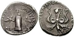 SEXTUS POMPEY, son of Pompey the Great. 38-37 BC. AR Denarius (3.70 gm). Sicilian mint. Estimate $750  SEXTUS POMPEY, son of Pompey the Great. 38-37 BC. AR Denarius (3.70 gm). Sicilian mint. Galley ad