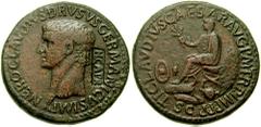 NERO CLAUDIUS DRUSUS, father of Claudius. Died 9 BC. Æ Sestertius (31.24 gm). Rome mint. Struck under Claudius, circa 42 AD. Estimate $500  NERO CLAUDIUS DRUSUS, father of Claudius. Died 9 BC. Æ Seste