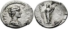 DIDIA CLARA, daughter of Didius Julianus. Augusta, 193 AD. AR Denarius (3.23 gm). Estimate $1500 DIDIA CLARA, daughter of Didius Julianus. Augusta, 193 AD. AR Denarius (3.23 gm). Draped bust right / H